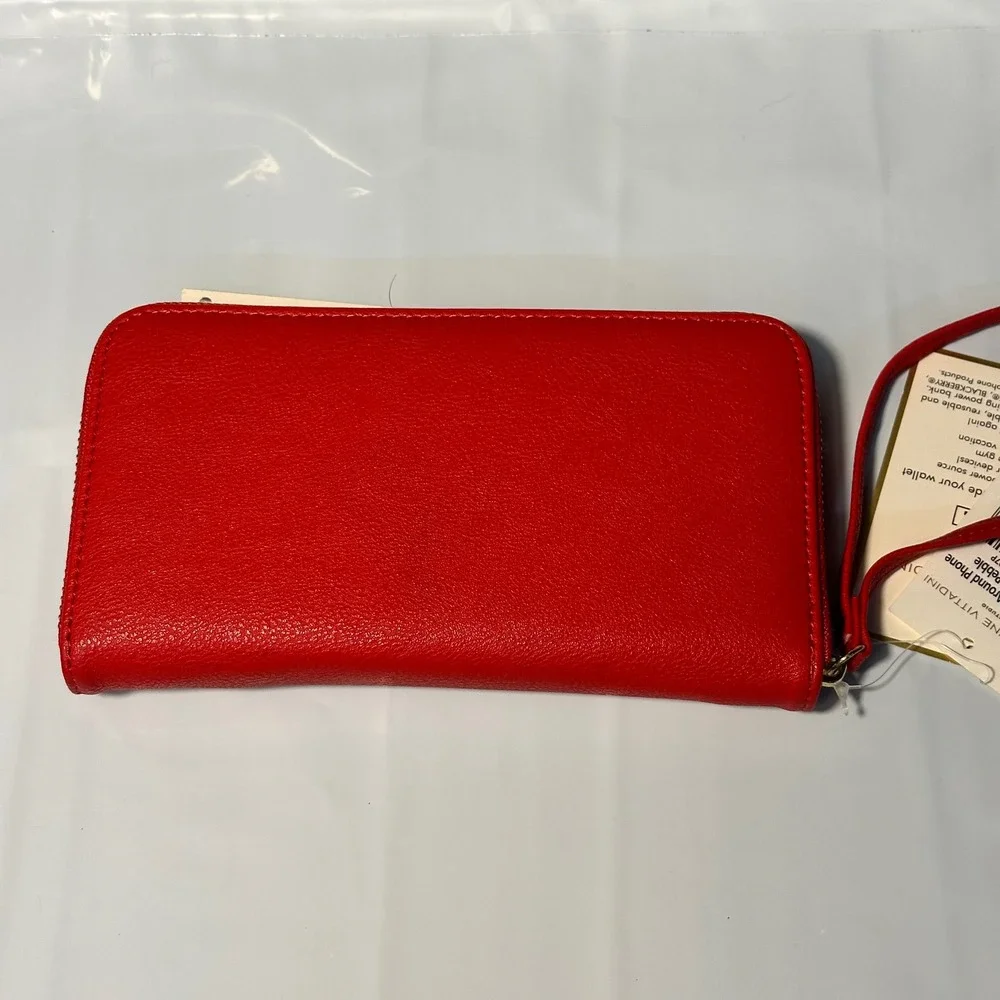 Adrienne Vittadini Charging Wallet‎ Womens OS Red Pebble Zip Phone Case New